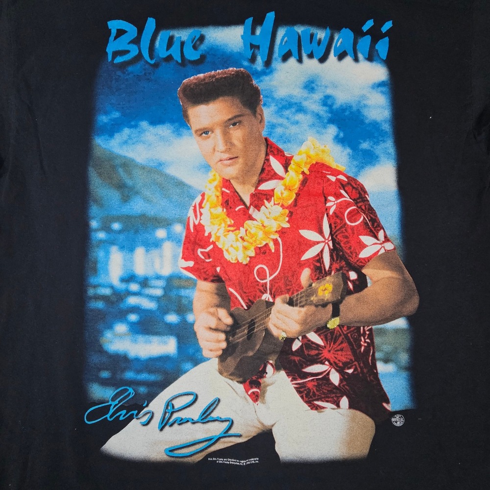 Vintage 1998 Elvis Presley Blue Hawaii T-Shirt Mens XL Black Graphic Rock Music